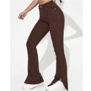 brown ripped slips high waisted flare jeans